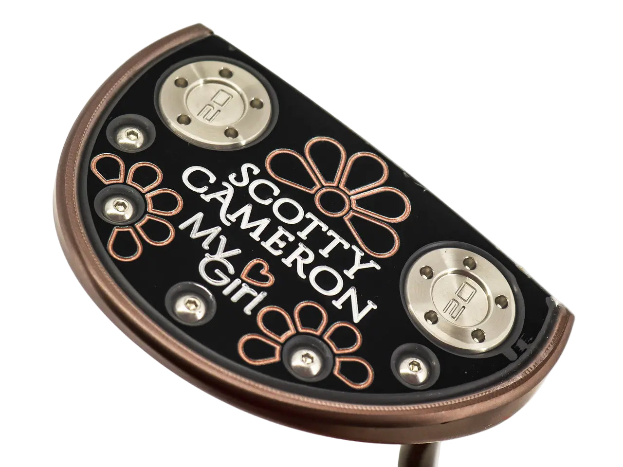 Scotty Cameron putter head with decorative elements on a white background