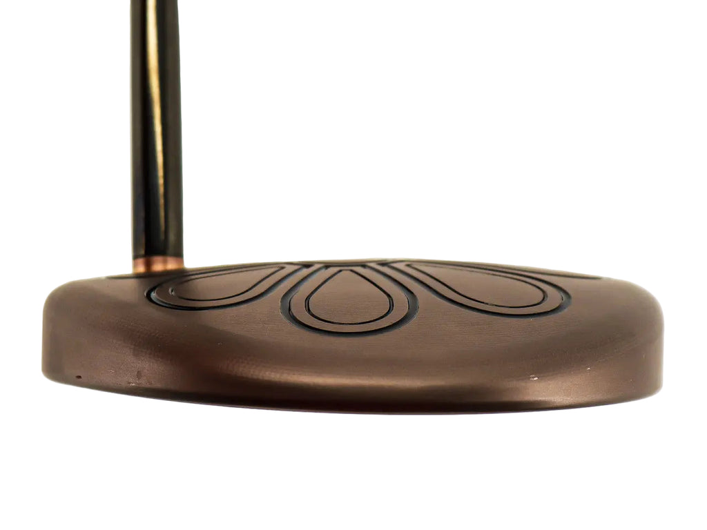 Close-up of a golf club head with a white background