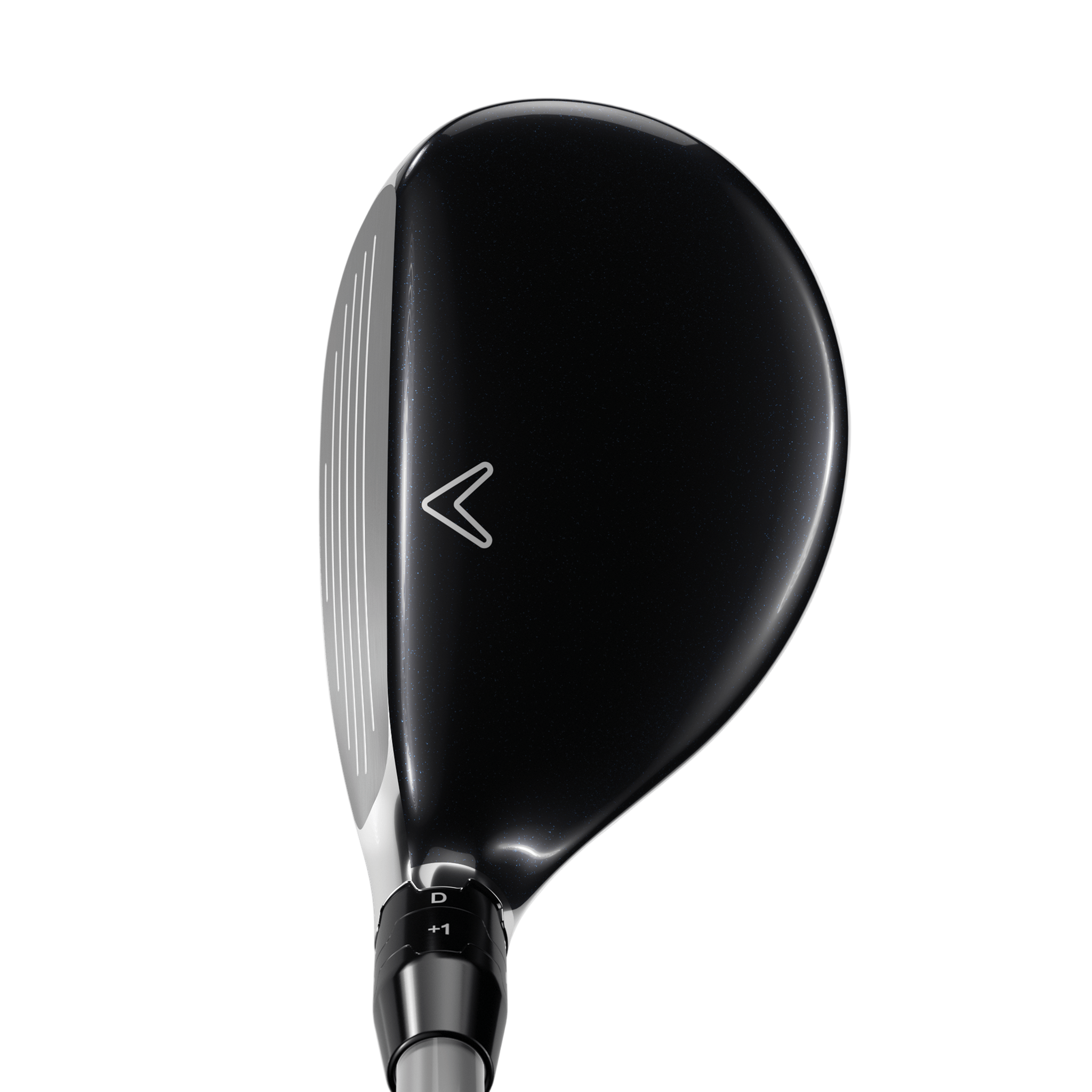 Golf club head with black and silver design on a white background